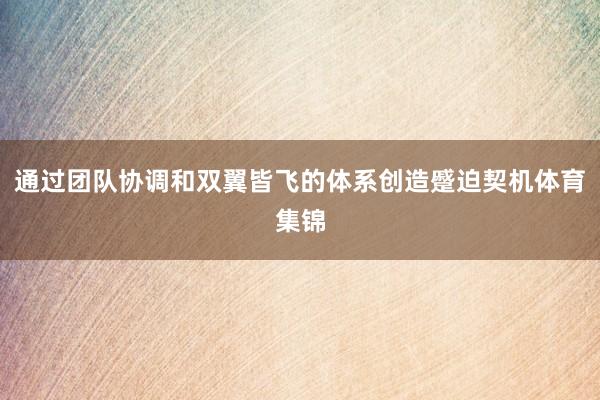 通过团队协调和双翼皆飞的体系创造蹙迫契机体育集锦