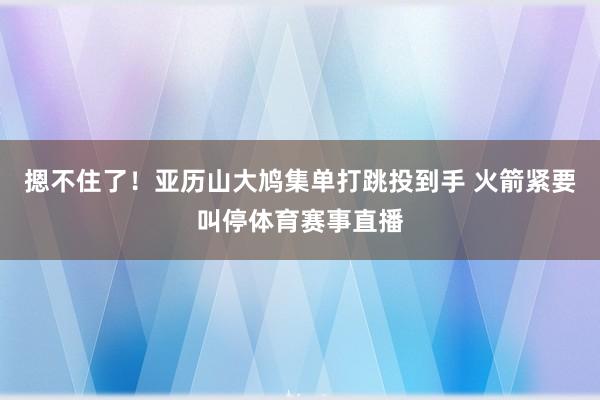摁不住了！亚历山大鸠集单打跳投到手 火箭紧要叫停体育赛事直播